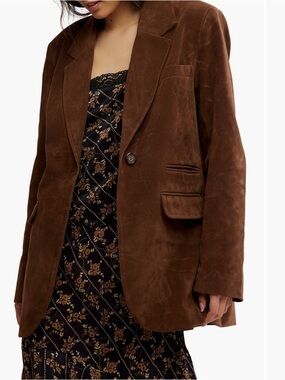 Free People Paper Cut Faux Suede Blazer Size XL